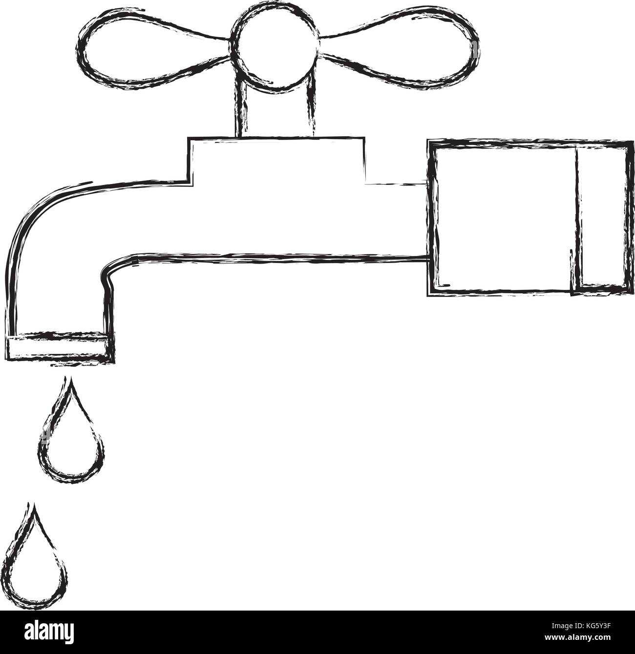 figure clean metal faucet with water drops vector illustration Stock