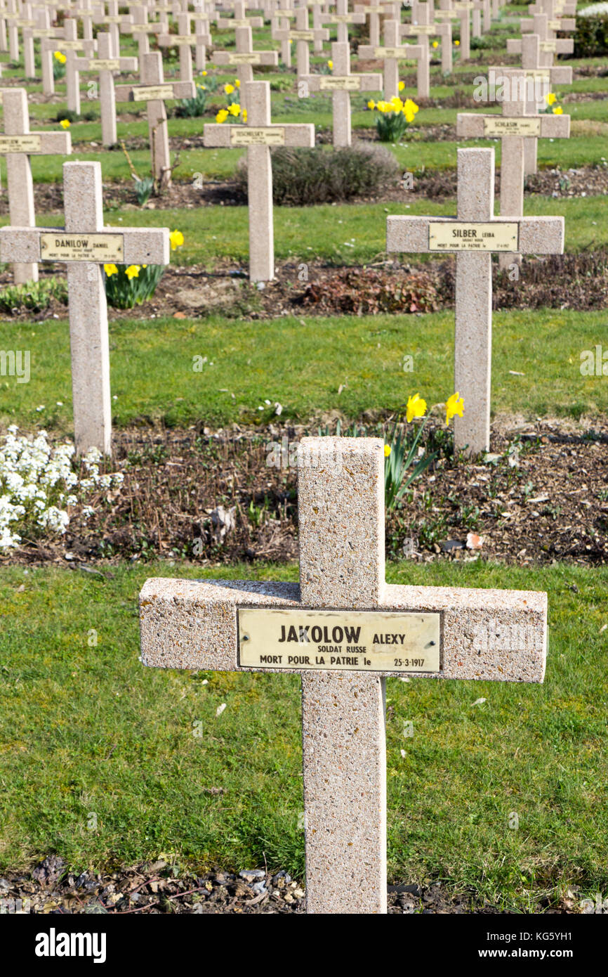 Tombs of soldiers fallen in World War I (one) at Saint Roch cemetery. Stock Photo