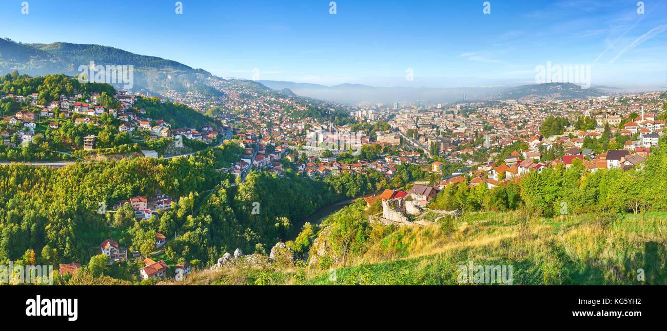 Aerial panorama view of Sarajevo, capital city of Bosnia Herzegovina Stock Photo