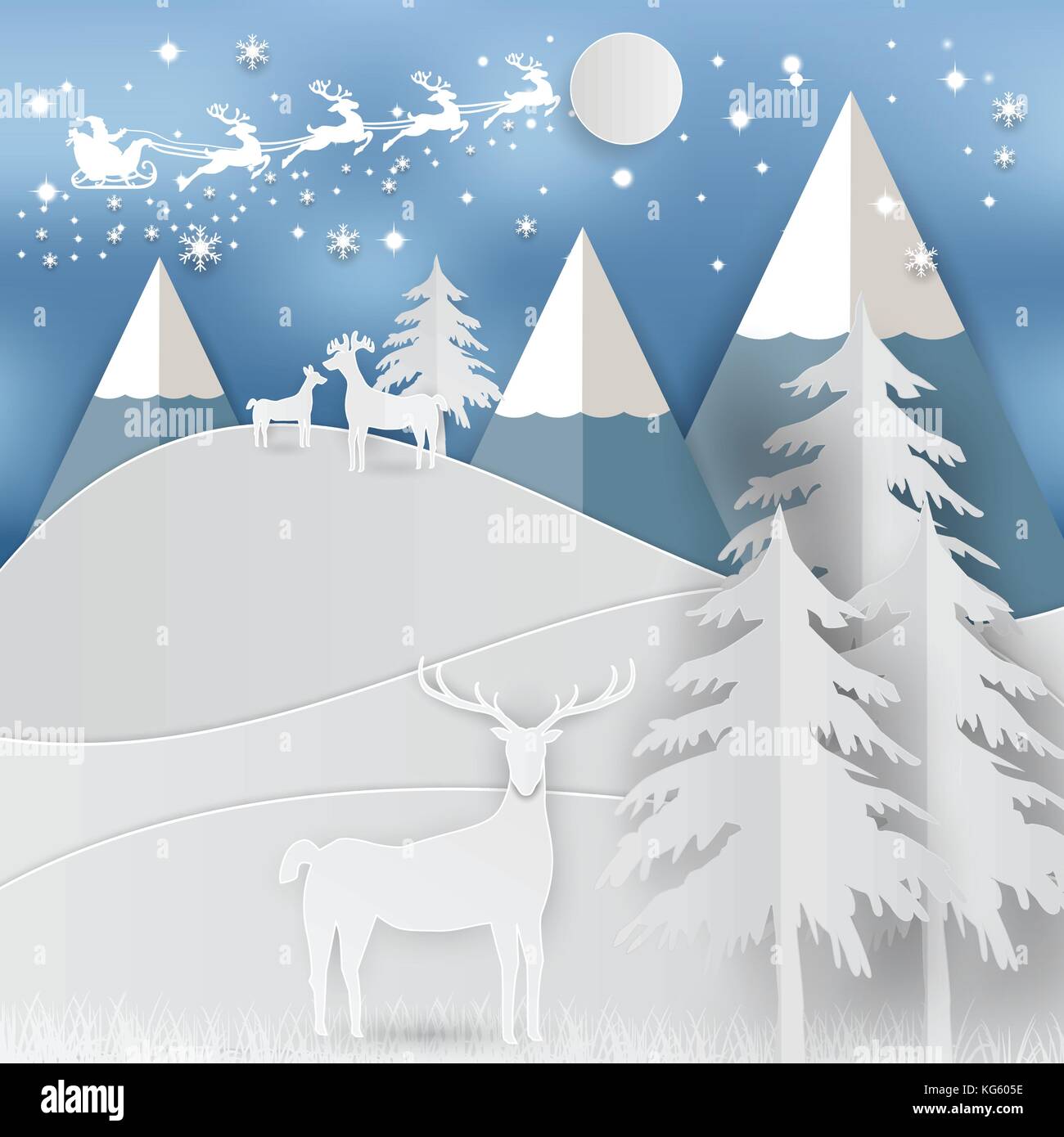 Winter holiday whit home and Santa Claus background. Christmas season. vector illustration paper art style Stock Vector