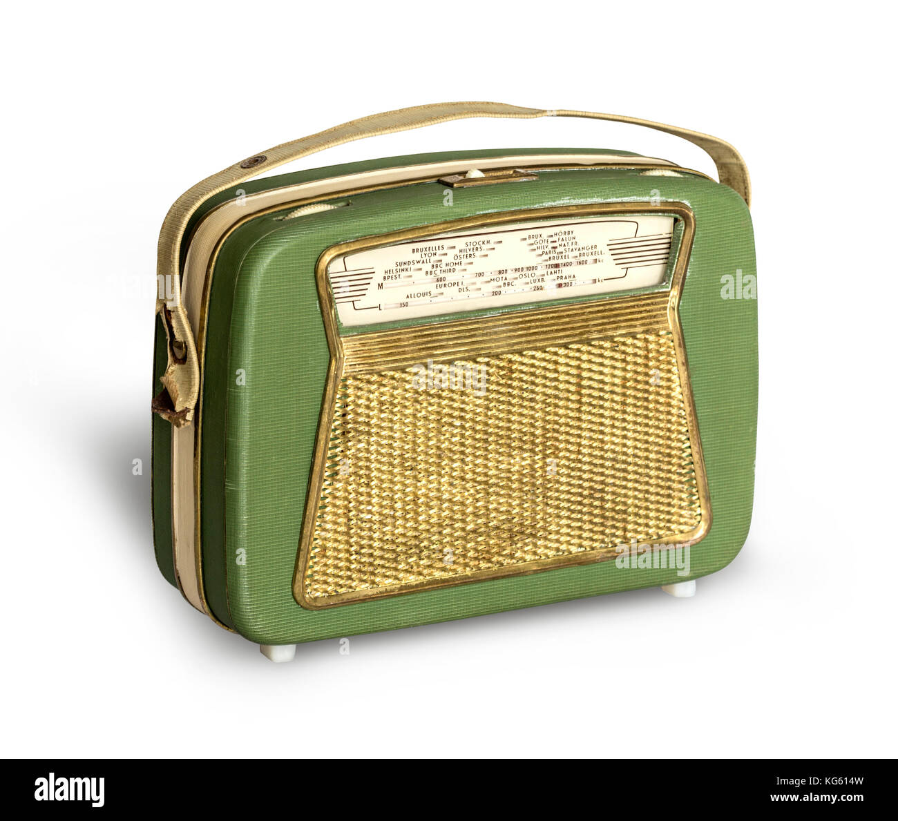 Antique green  radio on a white background with clipping path Stock Photo