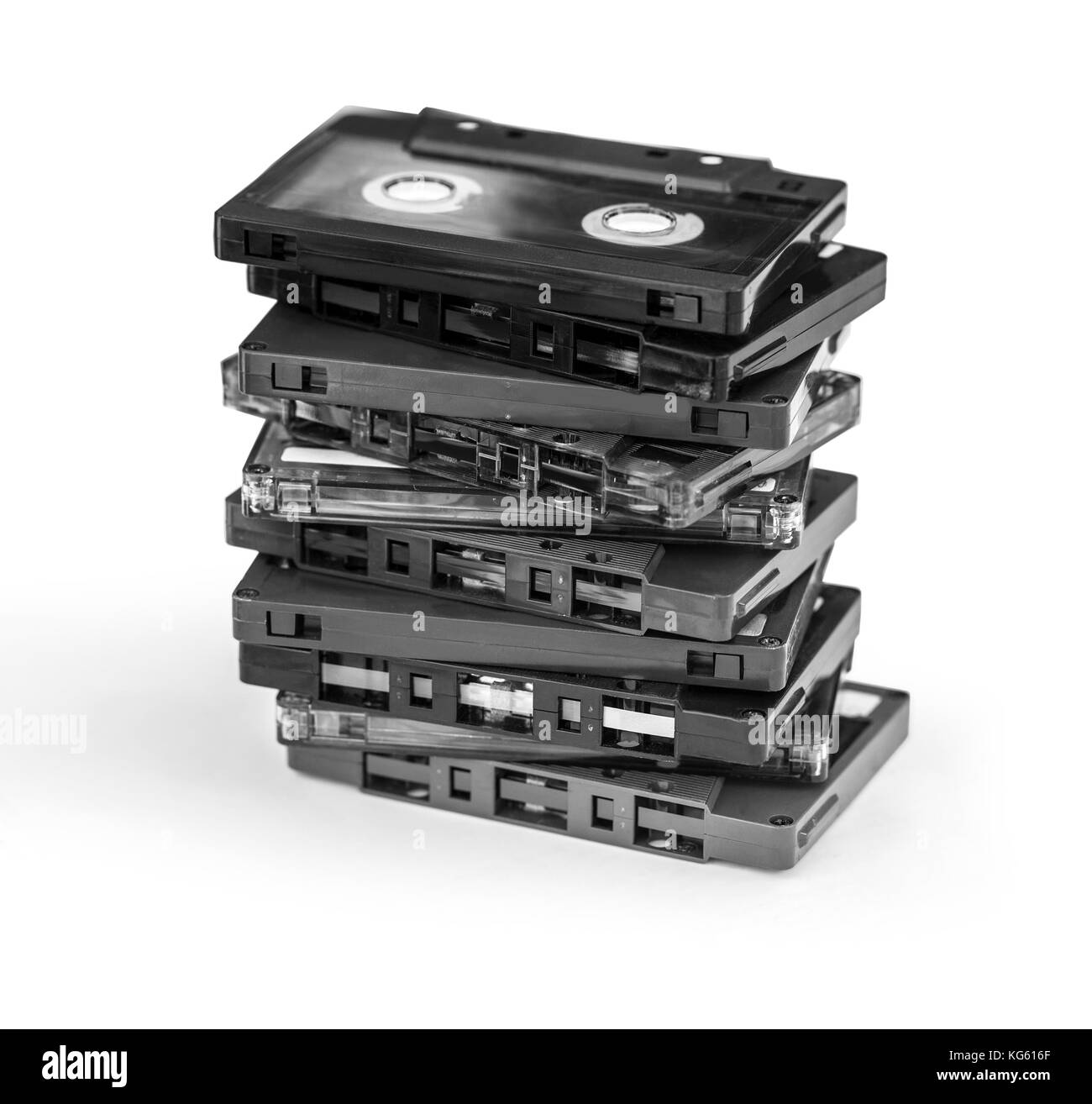 group of Old cassette tapes on white background with clipping path Stock Photo