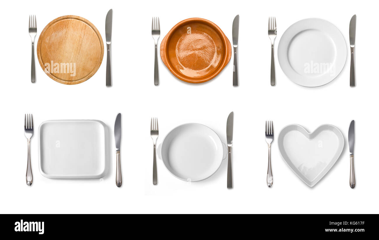 Different tableware isolated on white background Stock Photo - Alamy