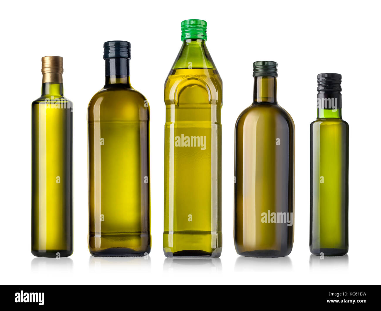 Olive oil bottles isolated on white background Stock Photo - Alamy