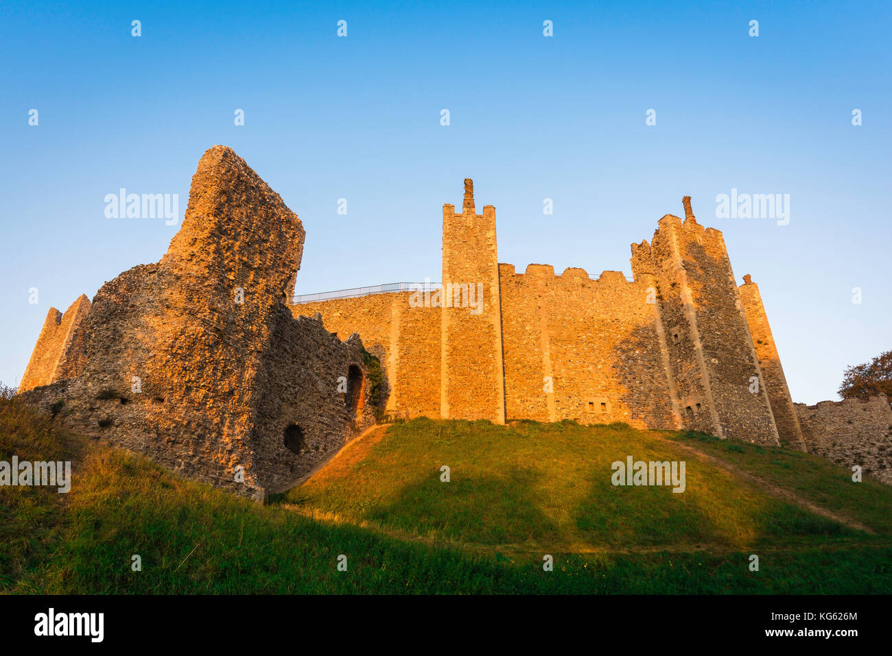 Framlingham Castle Suffolk, the 12th century castle in Framlingham viewed at sunset from within its surrounding parkland, Suffolk UK Stock Photo