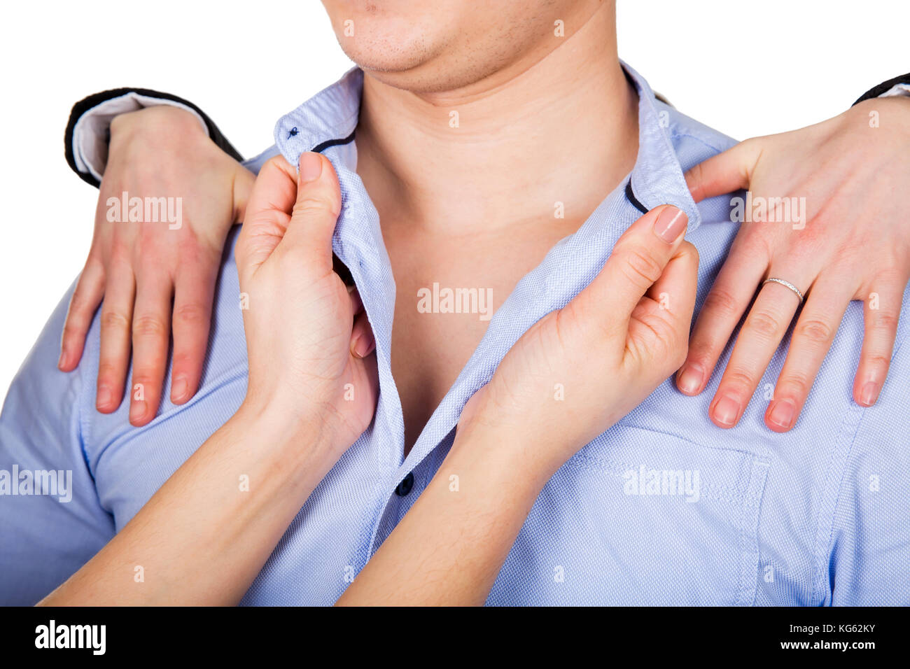 Close up of a man wearing unbuttoned collar shirt Stock Photo Alamy