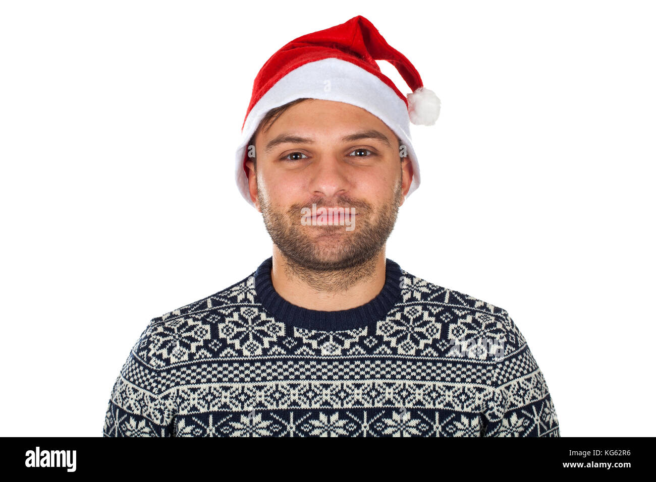 Photo of a cheerful man wearing a santa hat Stock Photo - Alamy