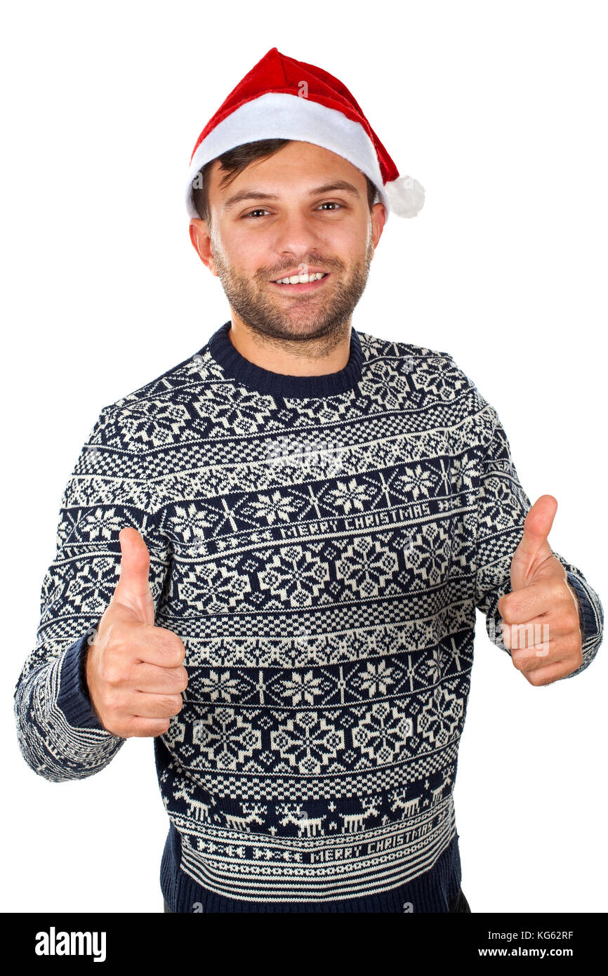Photo of a cheerful man wearing a santa hat Stock Photo - Alamy