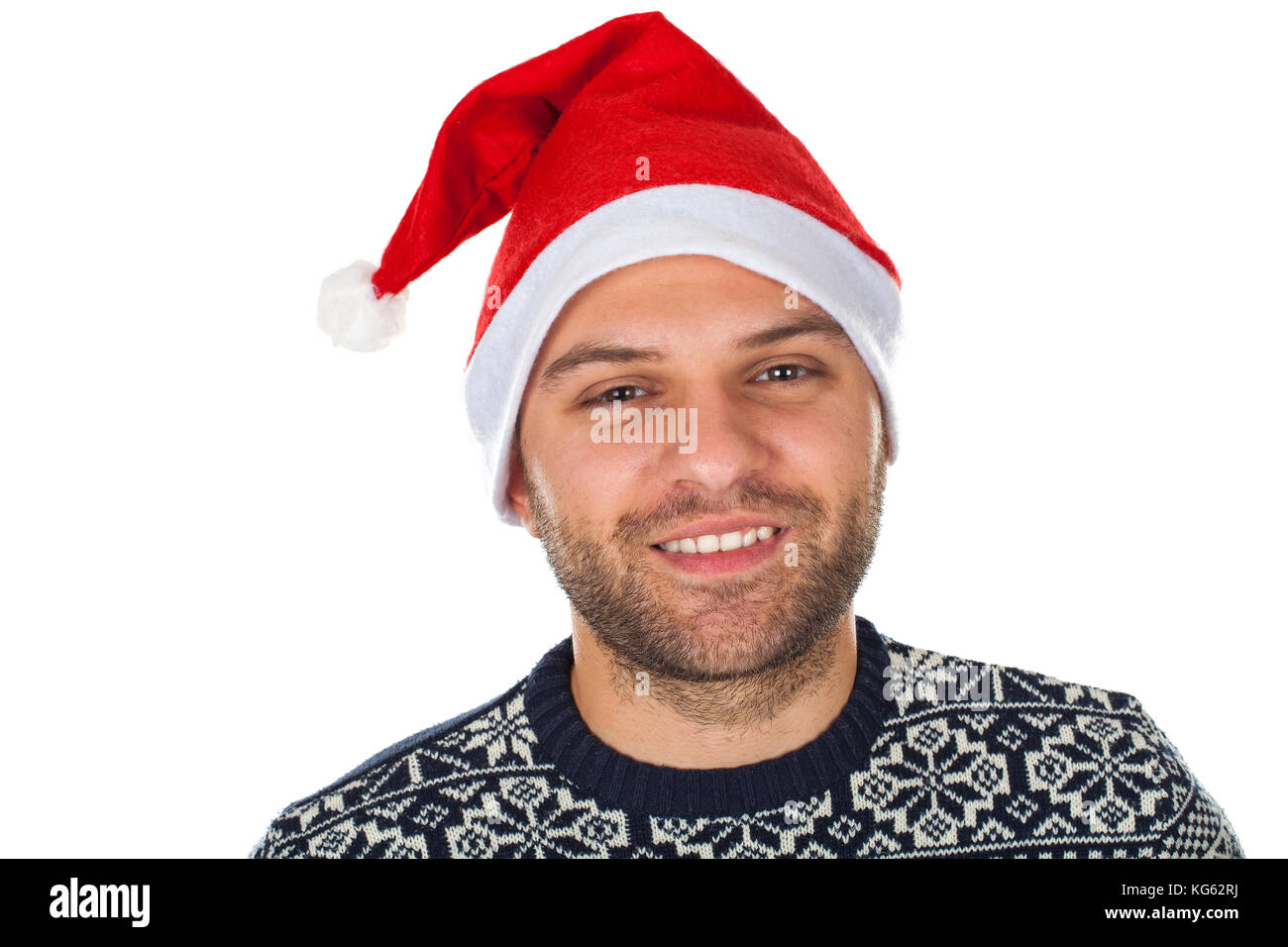 Photo of a cheerful man wearing a santa hat Stock Photo - Alamy