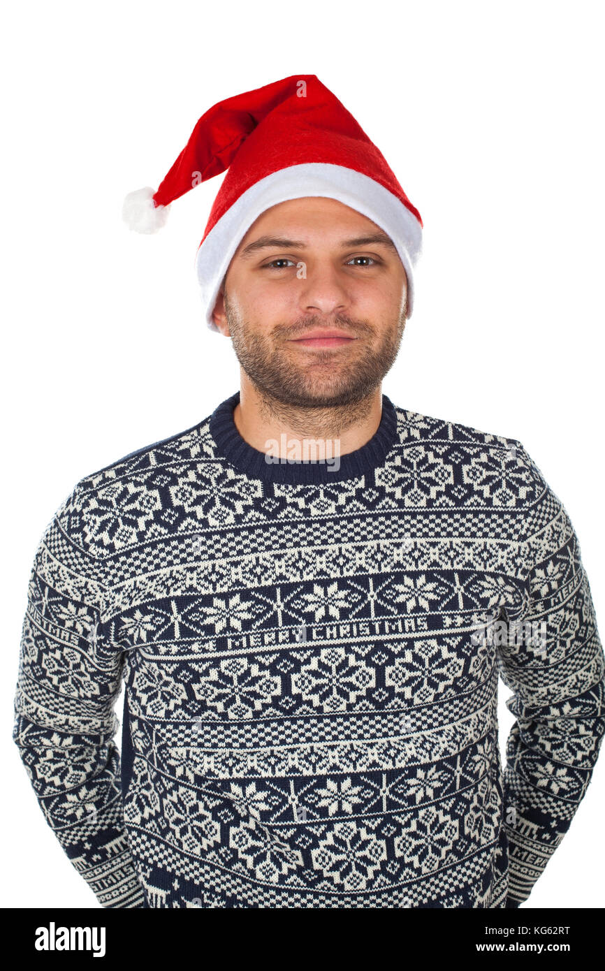 Photo of a cheerful man wearing a santa hat Stock Photo - Alamy