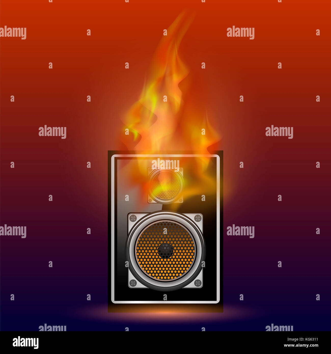 Musical Black Speaker and Firre Flame Stock Photo Alamy