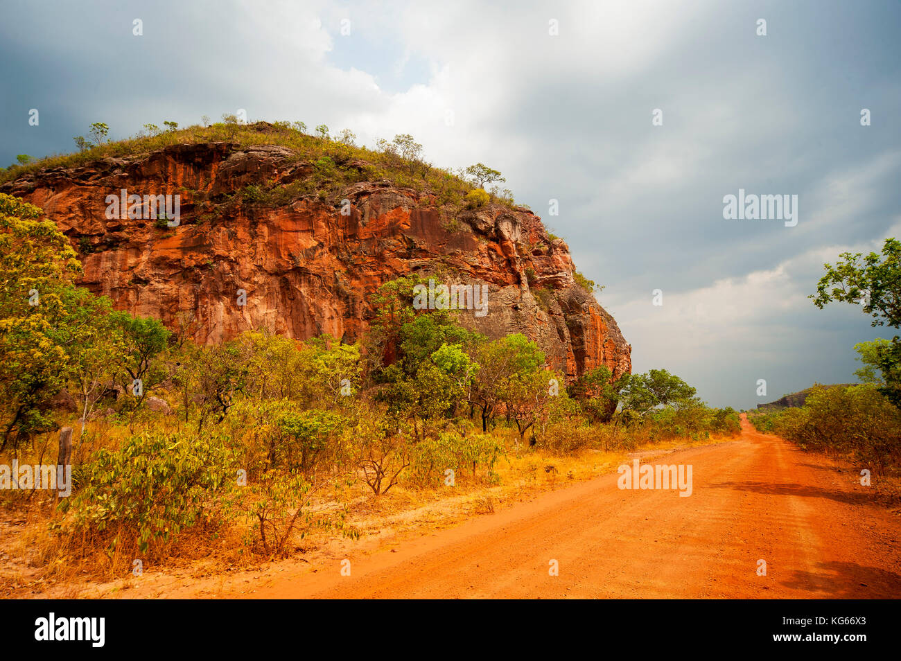 Tipycal gravel road on an remote area in Tocantins estate, Brazil Stock Photo