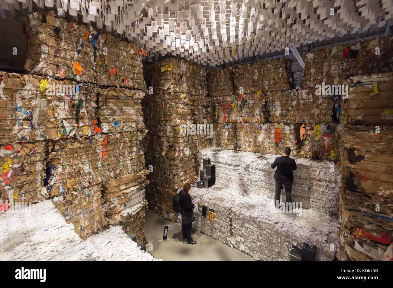 Made in recycled paper, the installation 'Forum' by the Rural Studio program - Auburn University for 'Architecture as Art' exhibition, Milan, 2016 Stock Photo