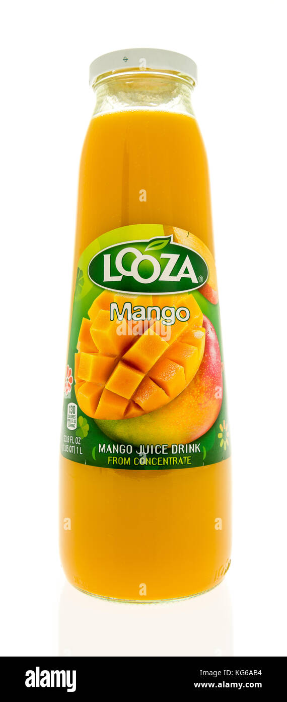 Winneconne, WI - 31 October 2017: A bottle of Looza mango juice drink ...
