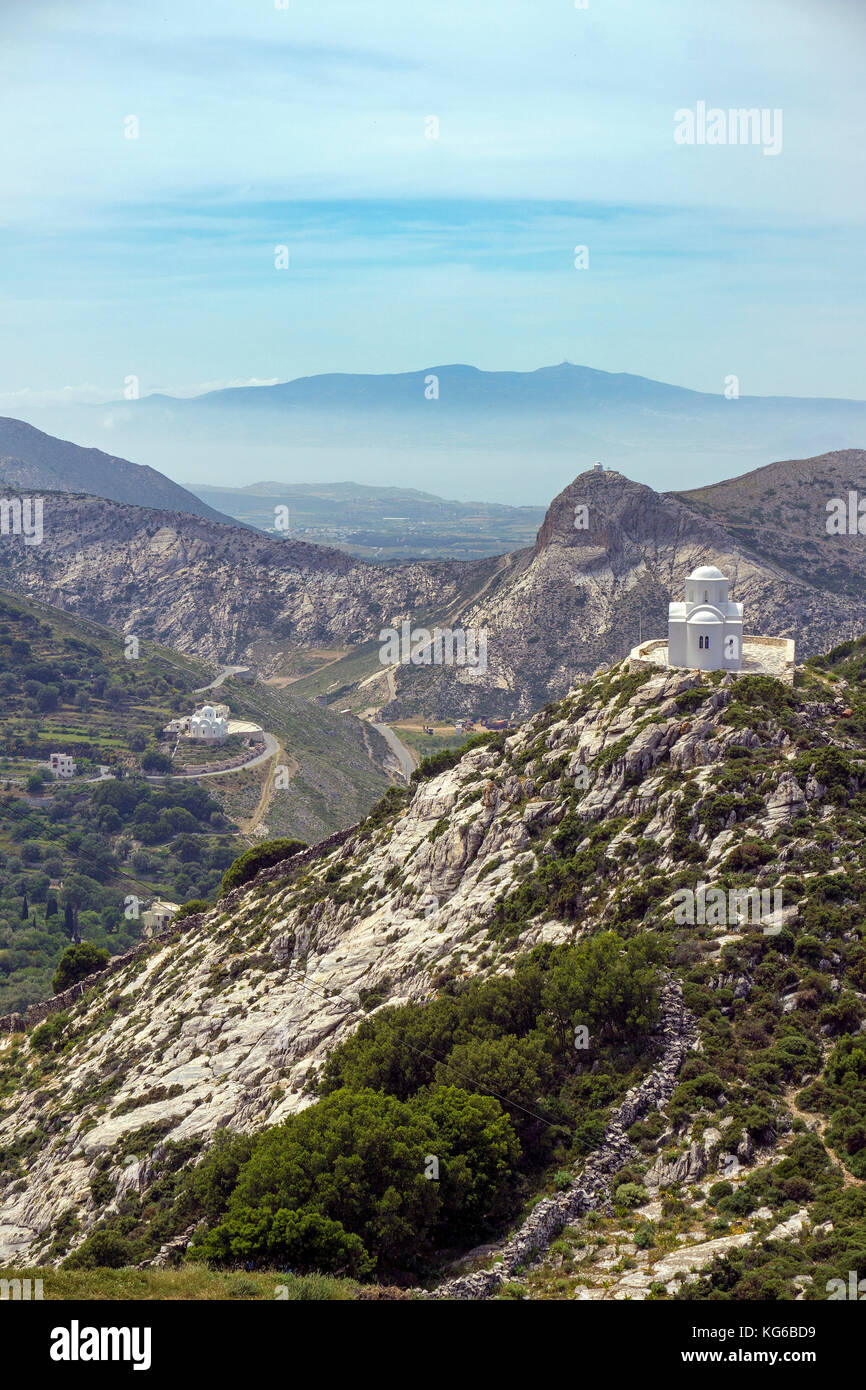 The chapel Agios Georgios on a hill, lefts side below the church Agia Marina, Naxos island, Cyclades, Aegean, Greece Stock Photo