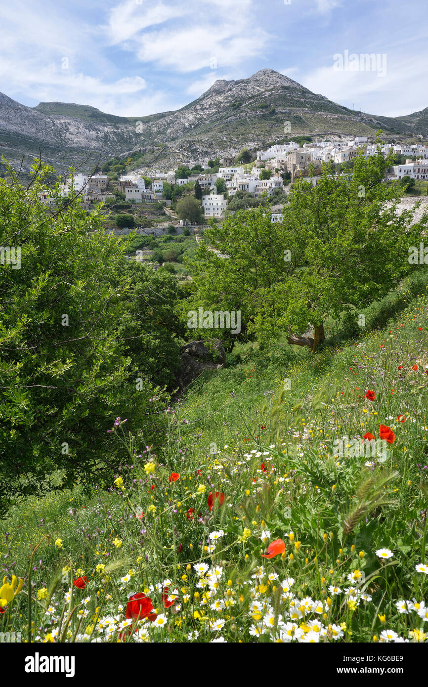 View on the mountain village Apiranthos, Naxos island, Cyclades, Aegean, Greece Stock Photo