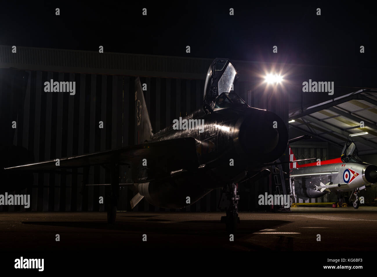 English Electric Lightning aircraft shot at night as part of an evening event in November 2017, Bruntingthorpe, Leicestershire, UK Stock Photo