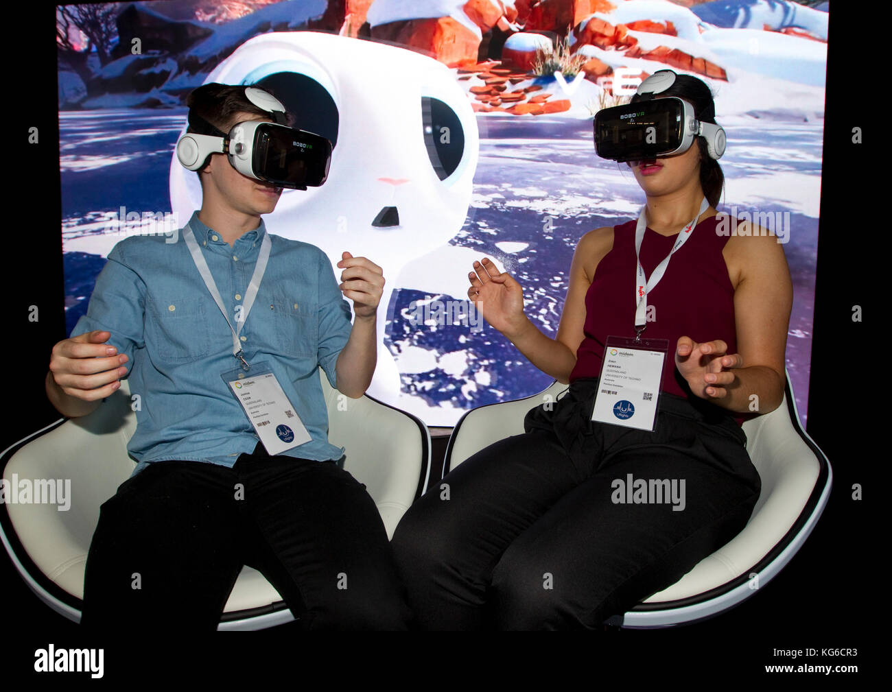 Cannes, France - June 07, 2017: Midem, the International B2B music market, VRTigo Stand Presentation with VR Virtual Reality Stock Photo