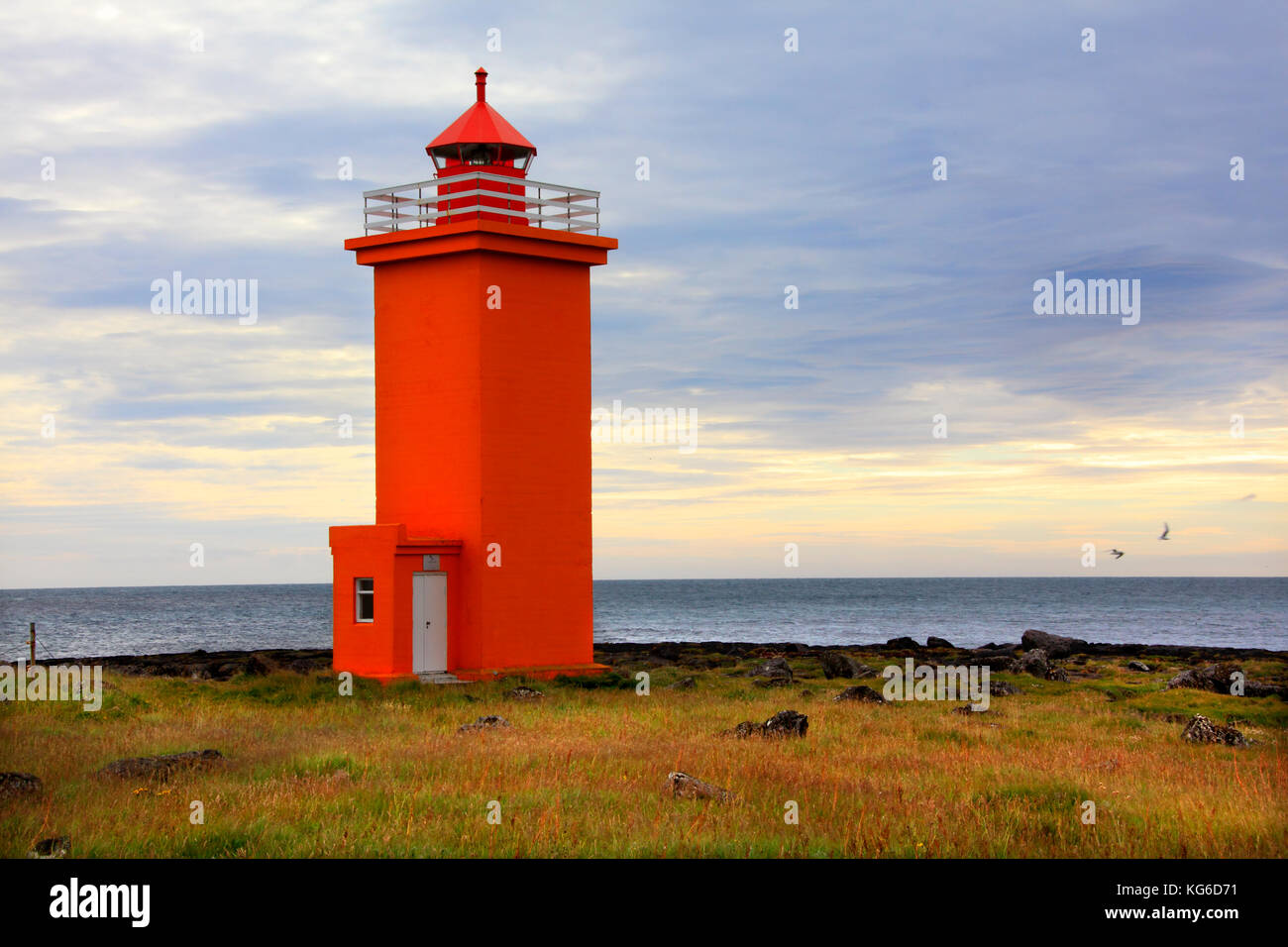 Stafnes Lighthouse, Reykjanes peninsula, Iceland Stock Photo