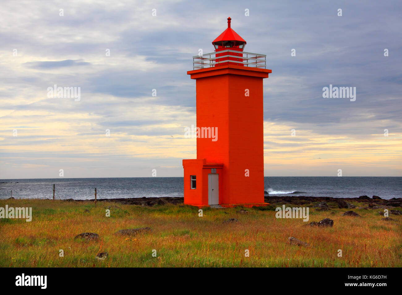 Stafnes Lighthouse, Reykjanes peninsula, Iceland Stock Photo