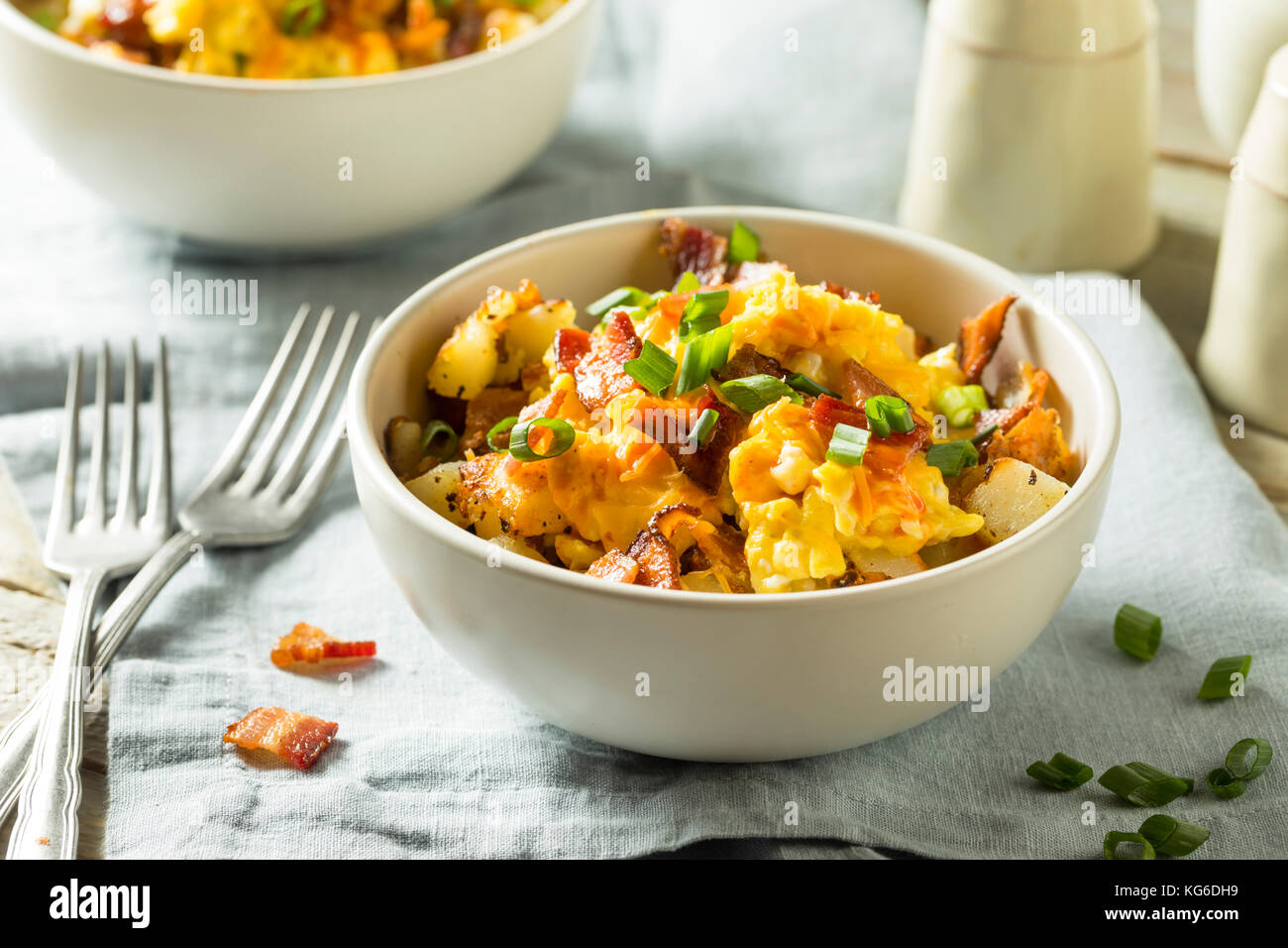 Homemade Egg and Potato Breakfast Bowl with Bacon Stock Photo - Alamy