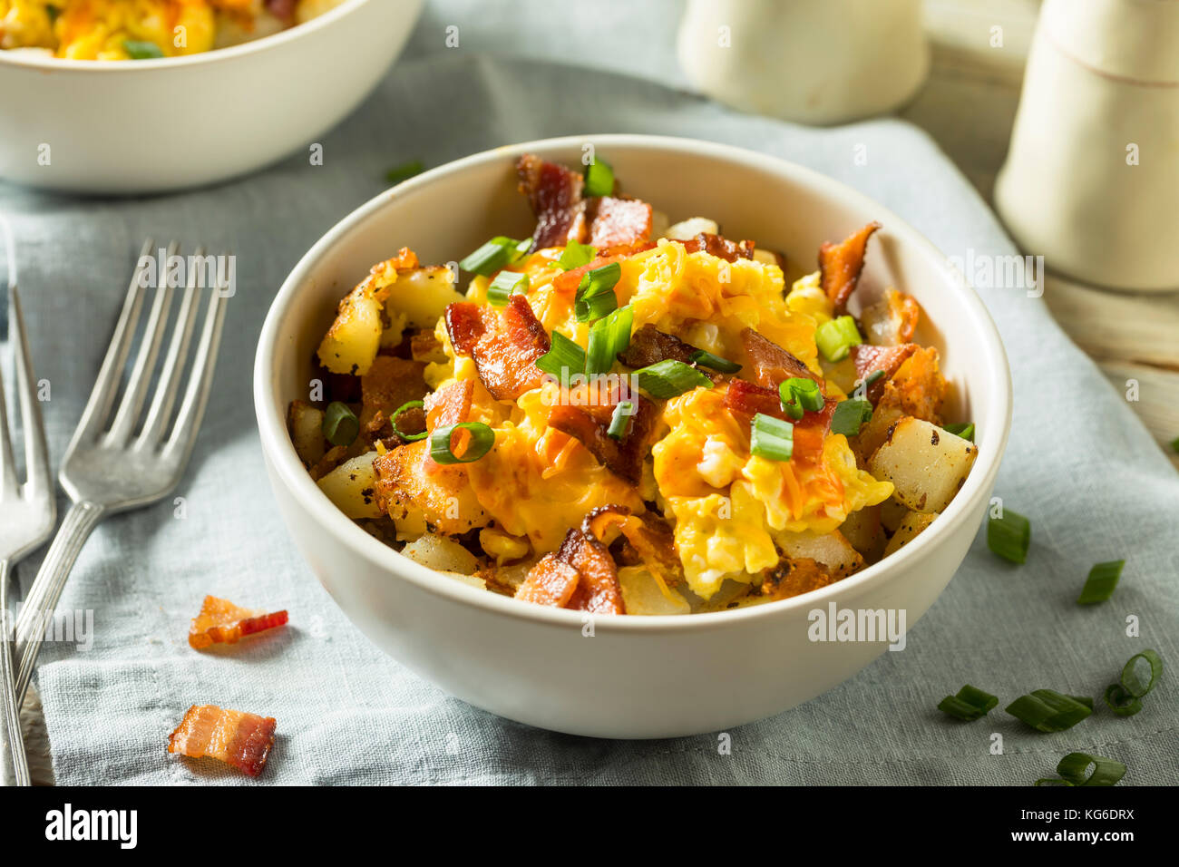 Homemade Egg and Potato Breakfast Bowl with Bacon Stock Photo - Alamy