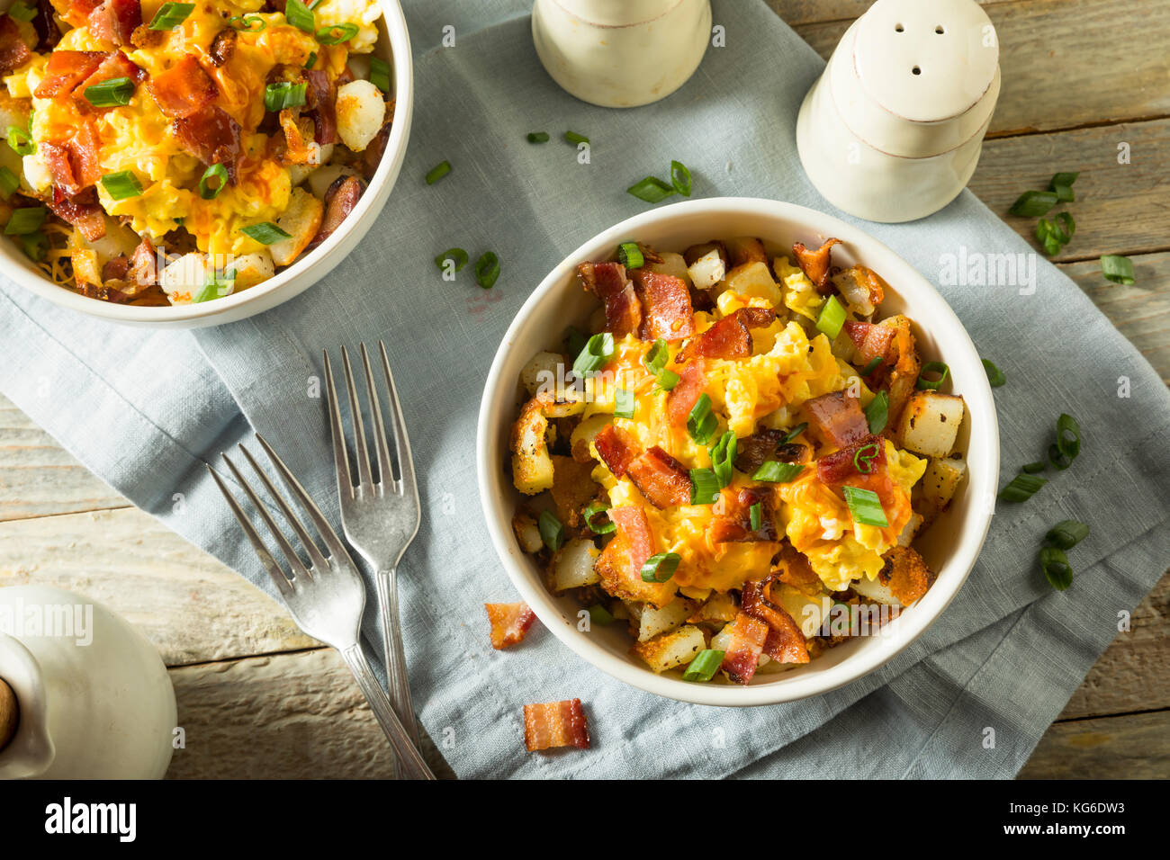 Homemade Egg and Potato Breakfast Bowl with Bacon Stock Photo Alamy