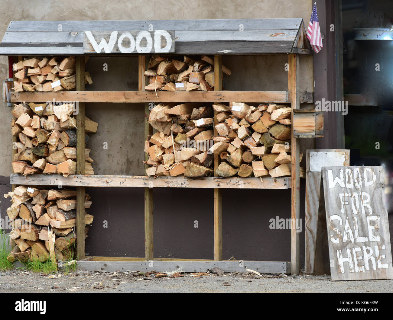 Small firewood business in the mountains. Stock Photo