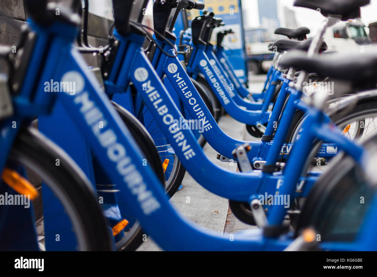 Melbourne blue free courtesy bikes Stock Photo Alamy