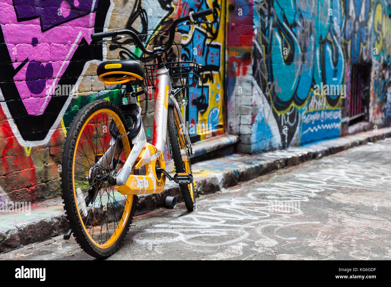 a free bicycle in hosier lane melbourne australia Stock Photo