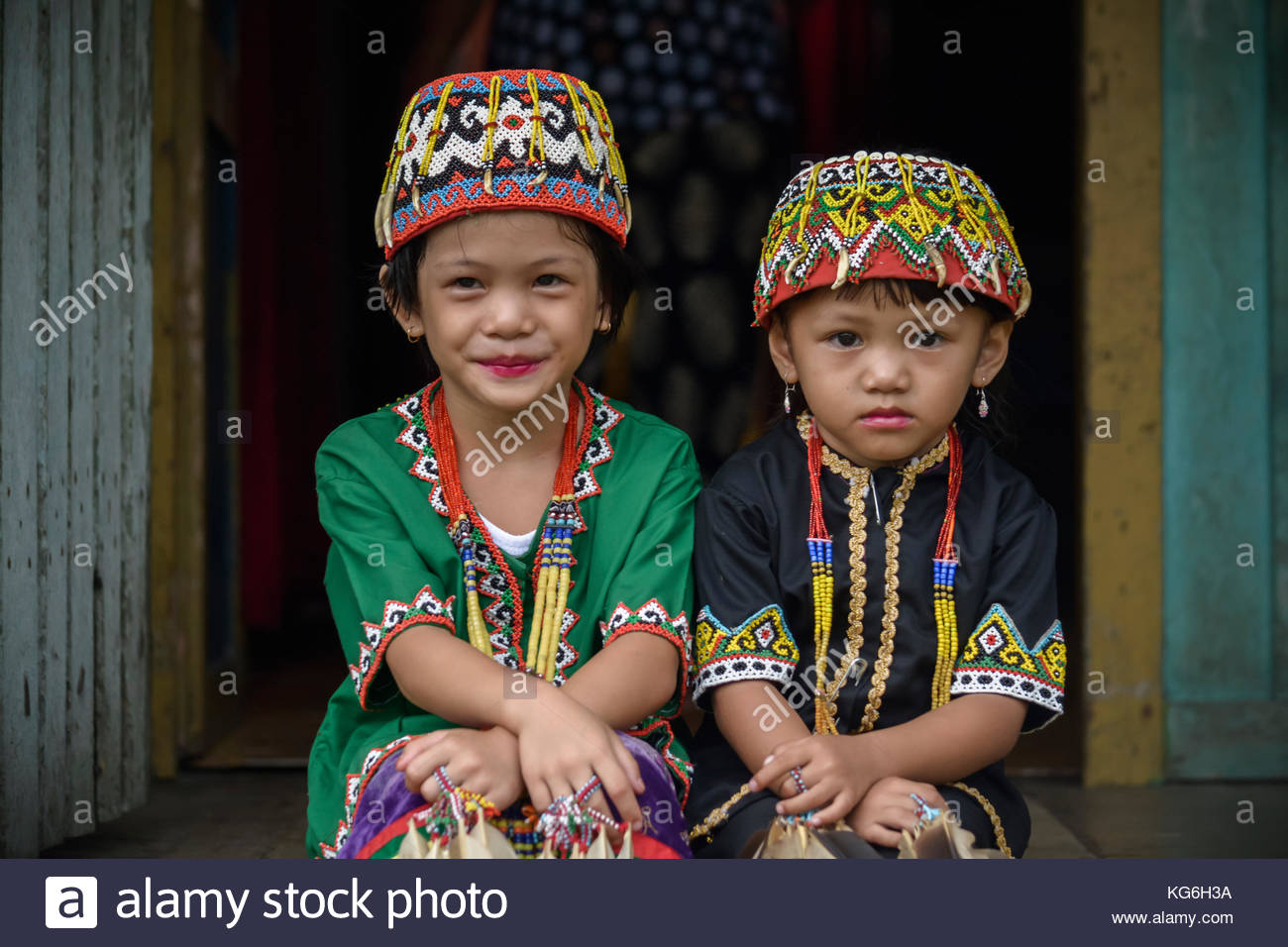A Beautiful Portrait Of Dayak Female Kids Wearing 