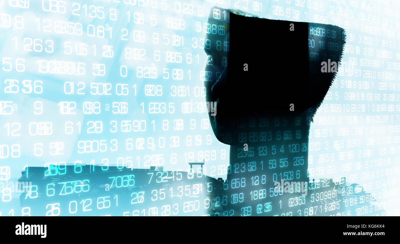 Big data digits, ai robot communication Stock Photo