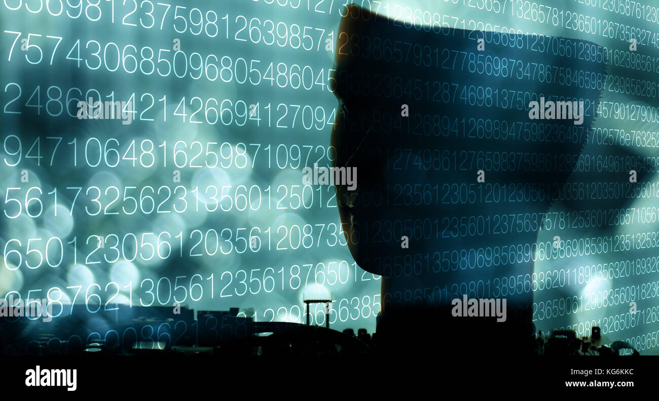 Algorithm abstract numbers with robot head Stock Photo - Alamy