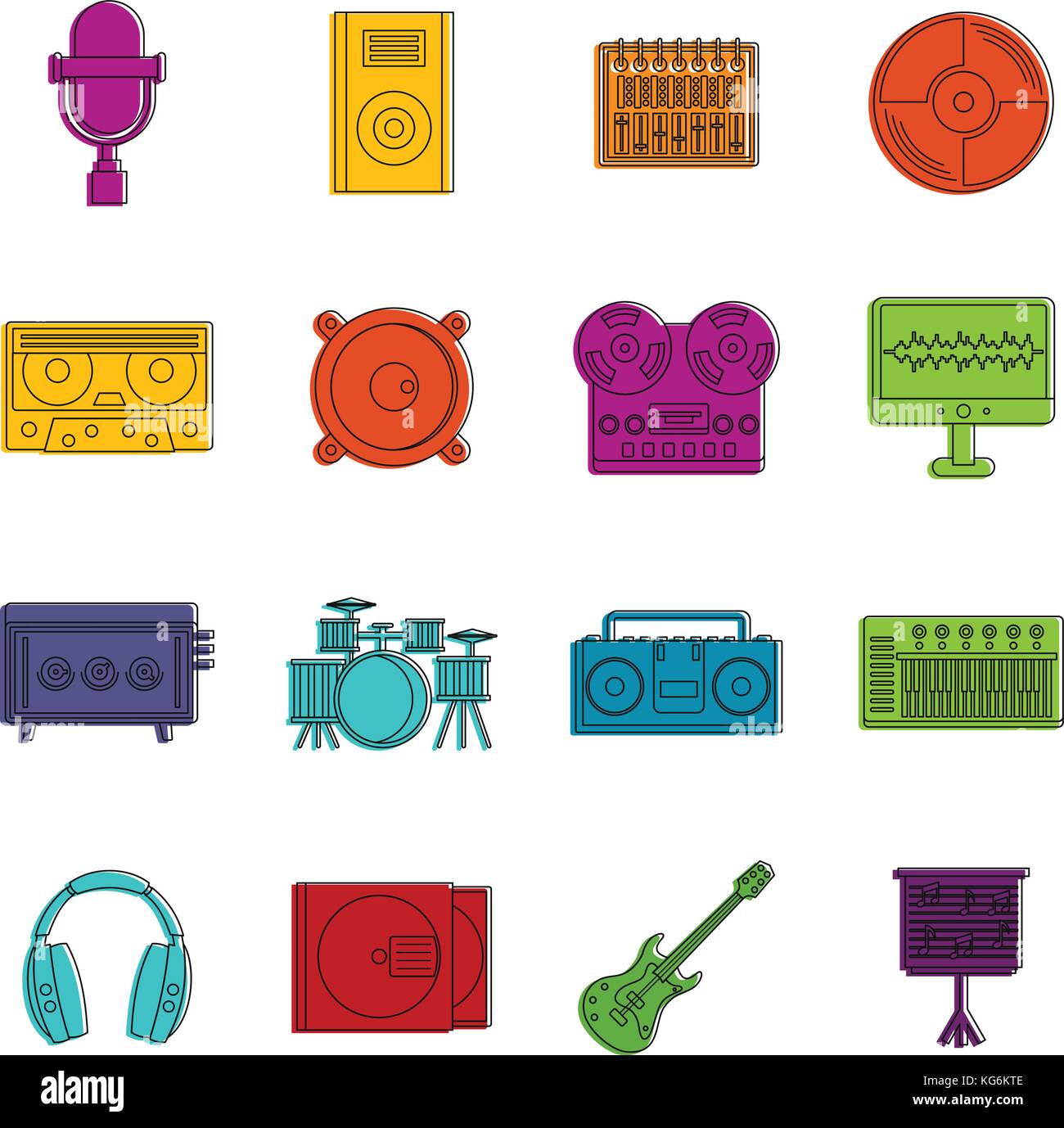 Recording studio items icons doodle set Stock Vector Image & Art - Alamy