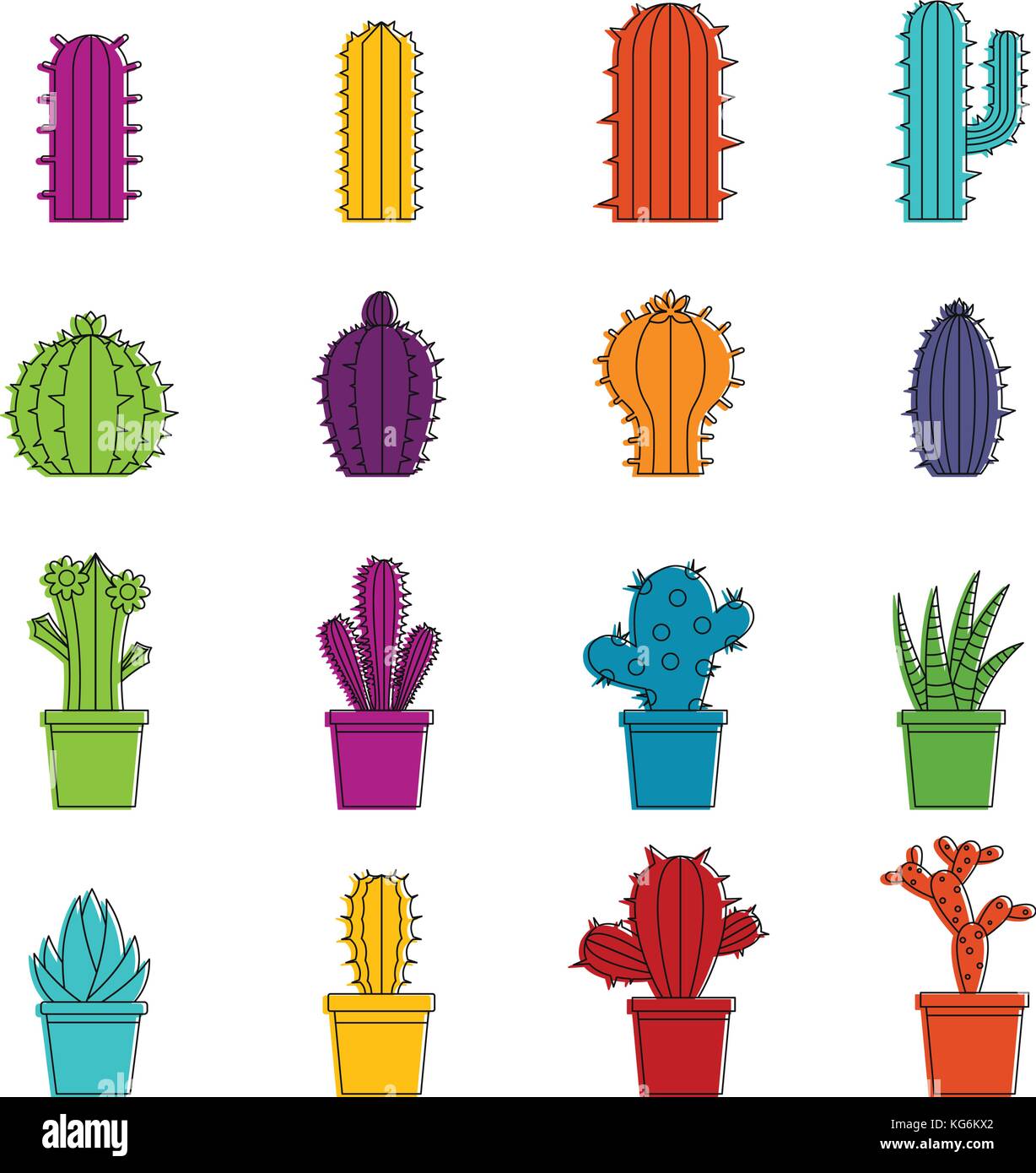 Different cactuses icons doodle set Stock Vector Image & Art - Alamy