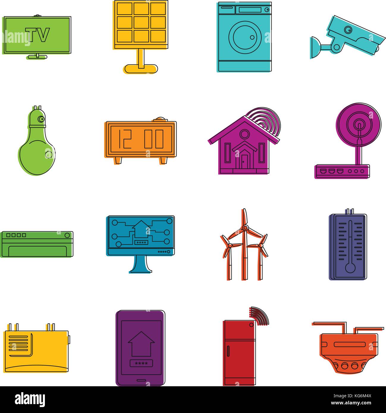 Smart home house icons doodle set Stock Vector Image & Art - Alamy