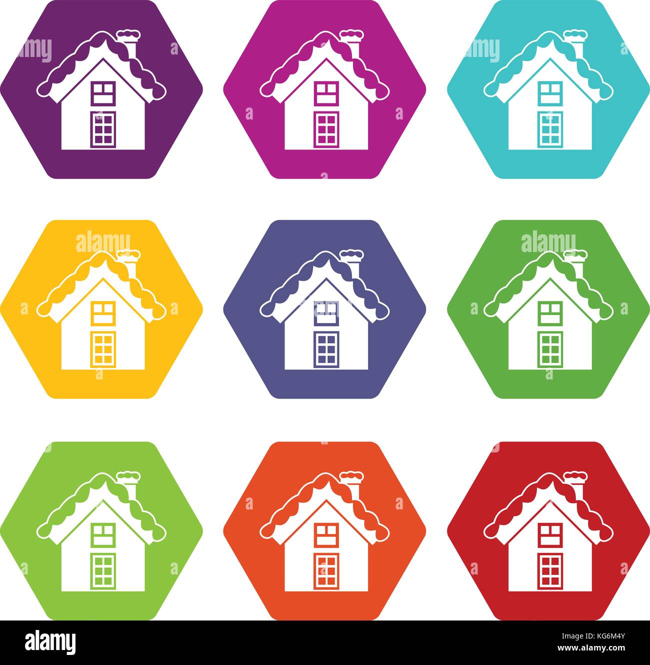 Small snowy cottage icon set color hexahedron Stock Vector Image & Art ...