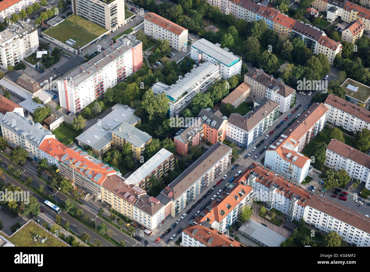 Aerial view of Korbinianstraße, Milbertshofen, Munich, Germany Stock Photo