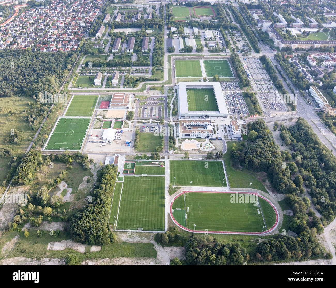 aerial view of Bayern Munich sports ground and youth academy,  Munich, Bavaria, Germany Stock Photo