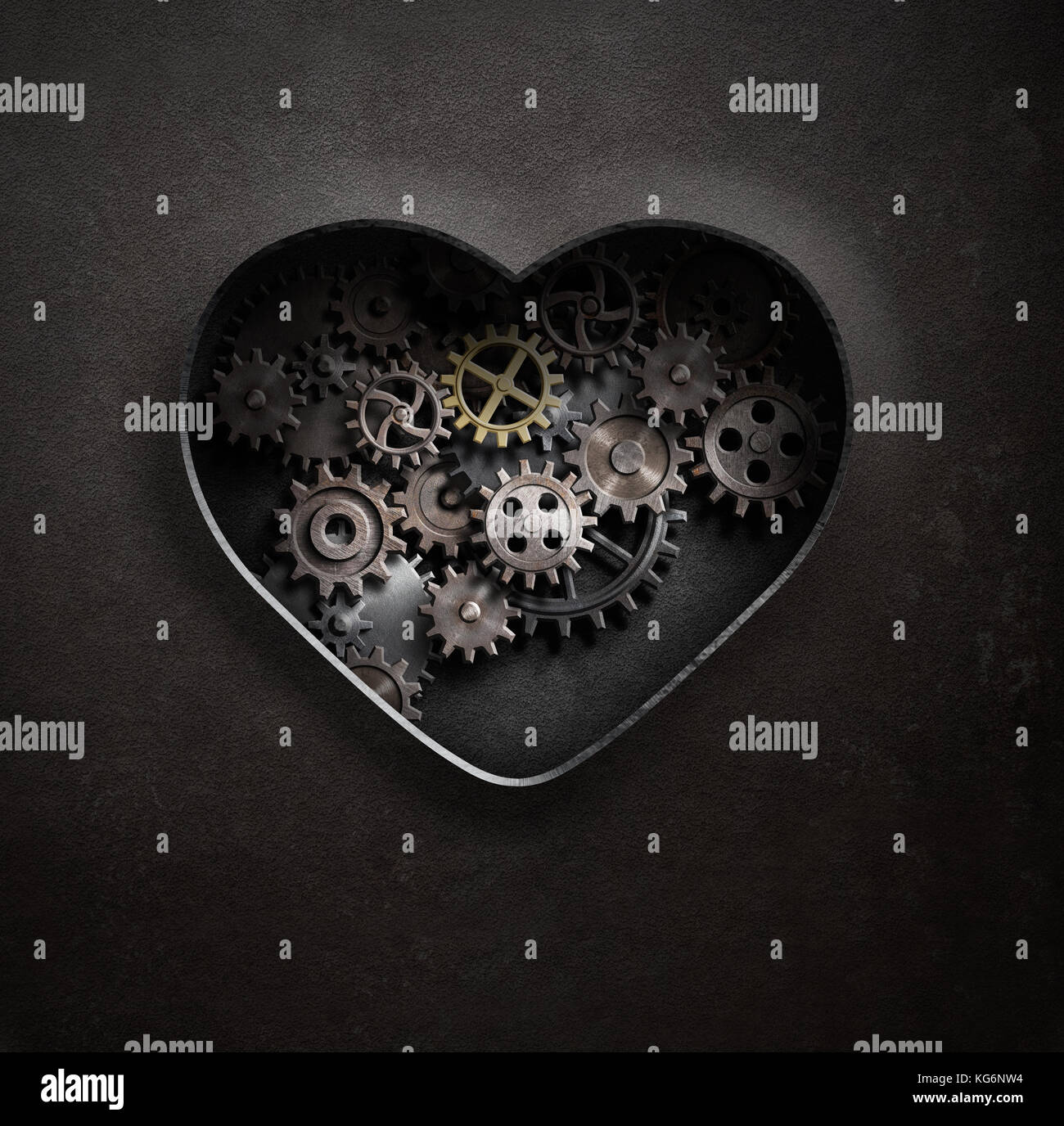 metal heart with gears and cogs 3d illustration Stock Photo