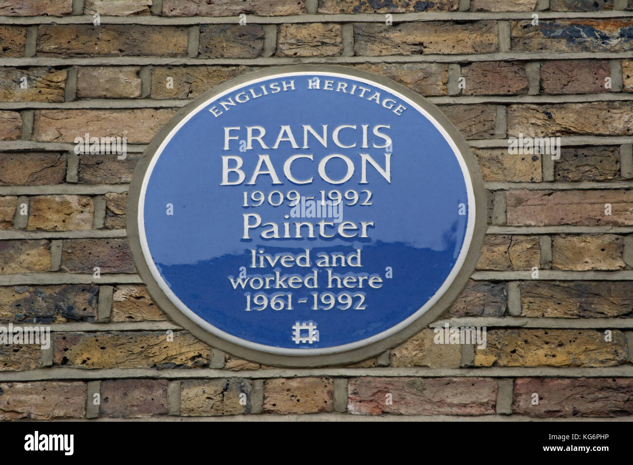 english heritage blue plaque marking a home and studio of painter francis bacon, south kensington, london, england Stock Photo