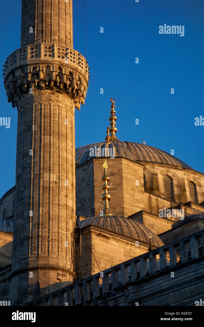 Exterior view of the Sultan Ahmed Mosque (Blue Mosque) at sunset. Istanbul. Turkey. Stock Photo