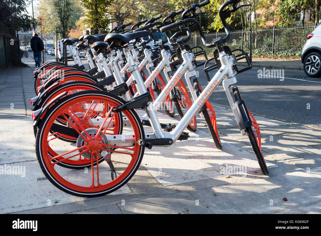 The Chinese bike-sharing app Mobike are going to be renamed Meituan Bike Stock Photo