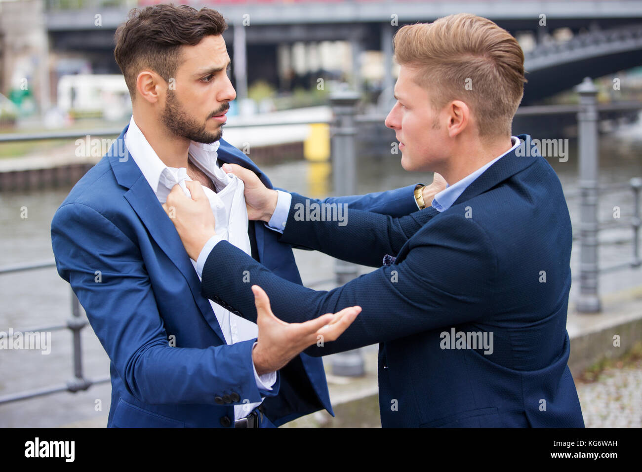 Two young men fighting aggressive hires stock photography and images