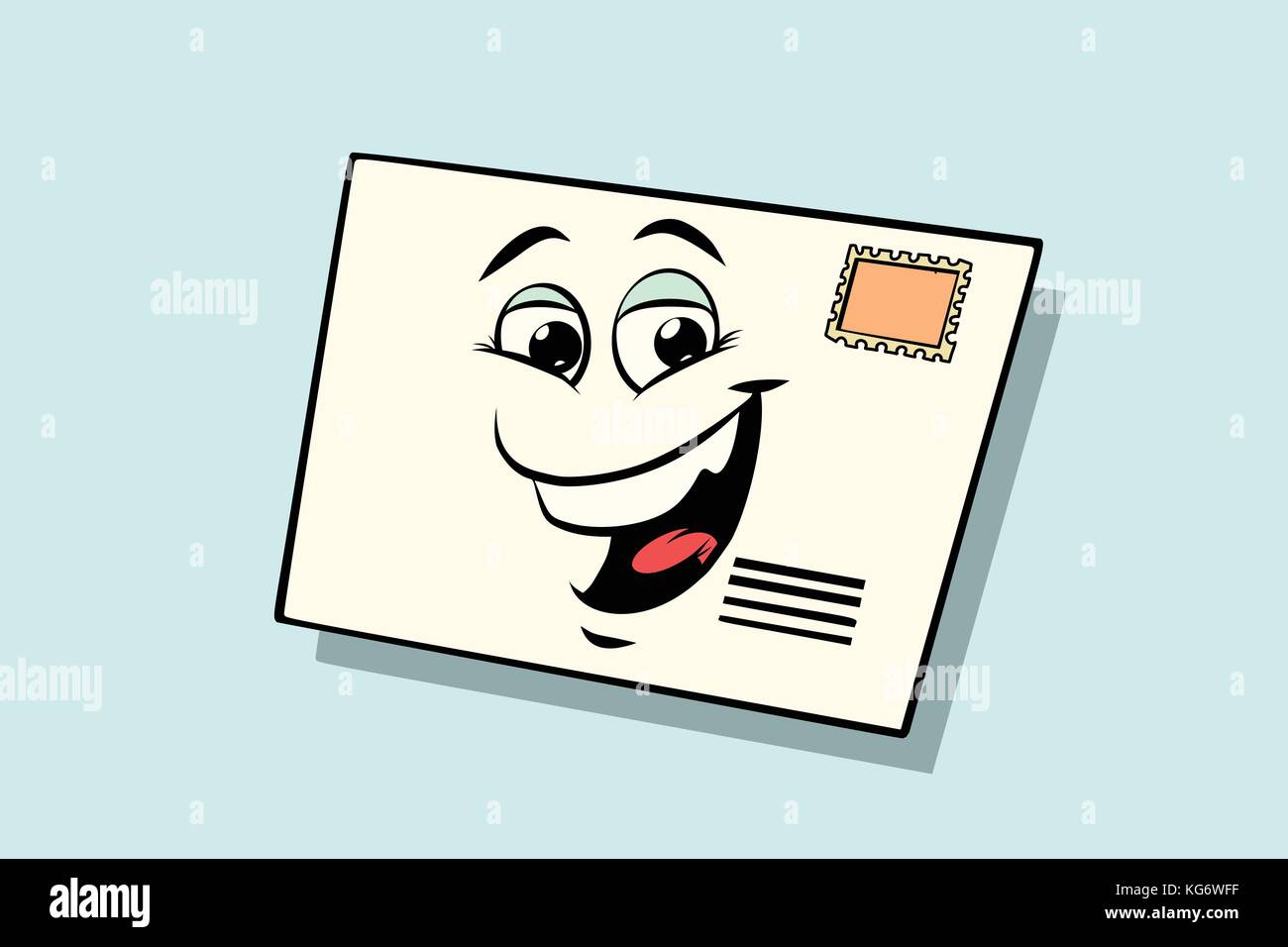 letter mail envelope cute smiley face character. Comic book cartoon pop art illustration retro vector Stock Vector