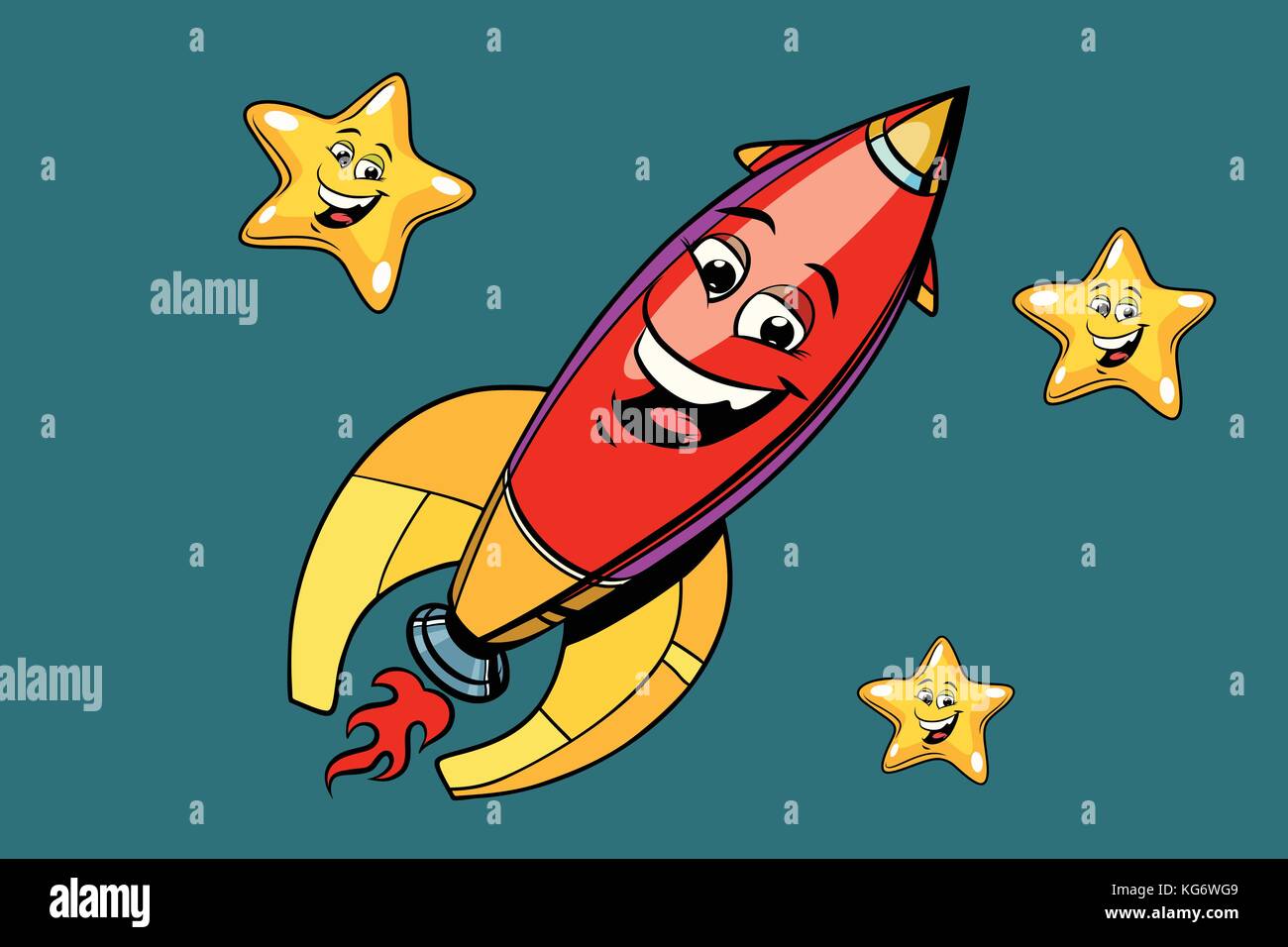 rocket in space. Comic book cartoon pop art illustration retro vector Stock Vector