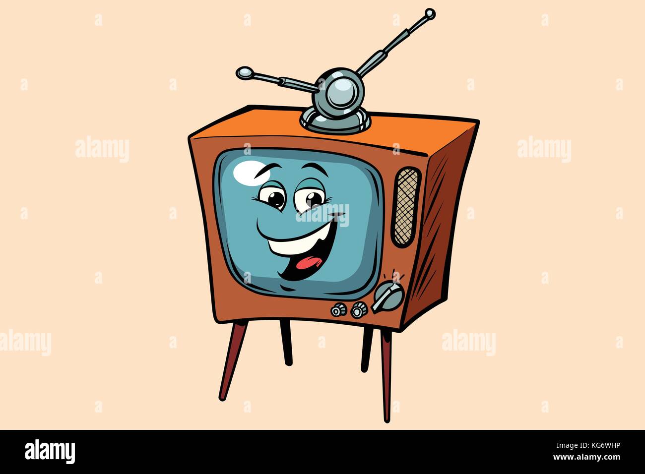 retro TV cute smiley face character. Comic book cartoon pop art illustration retro vector Stock Vector