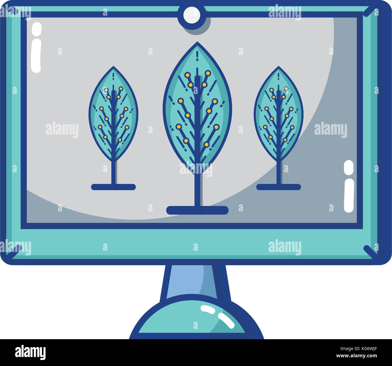 virtual reality trees inside screen technology vector illustration ...