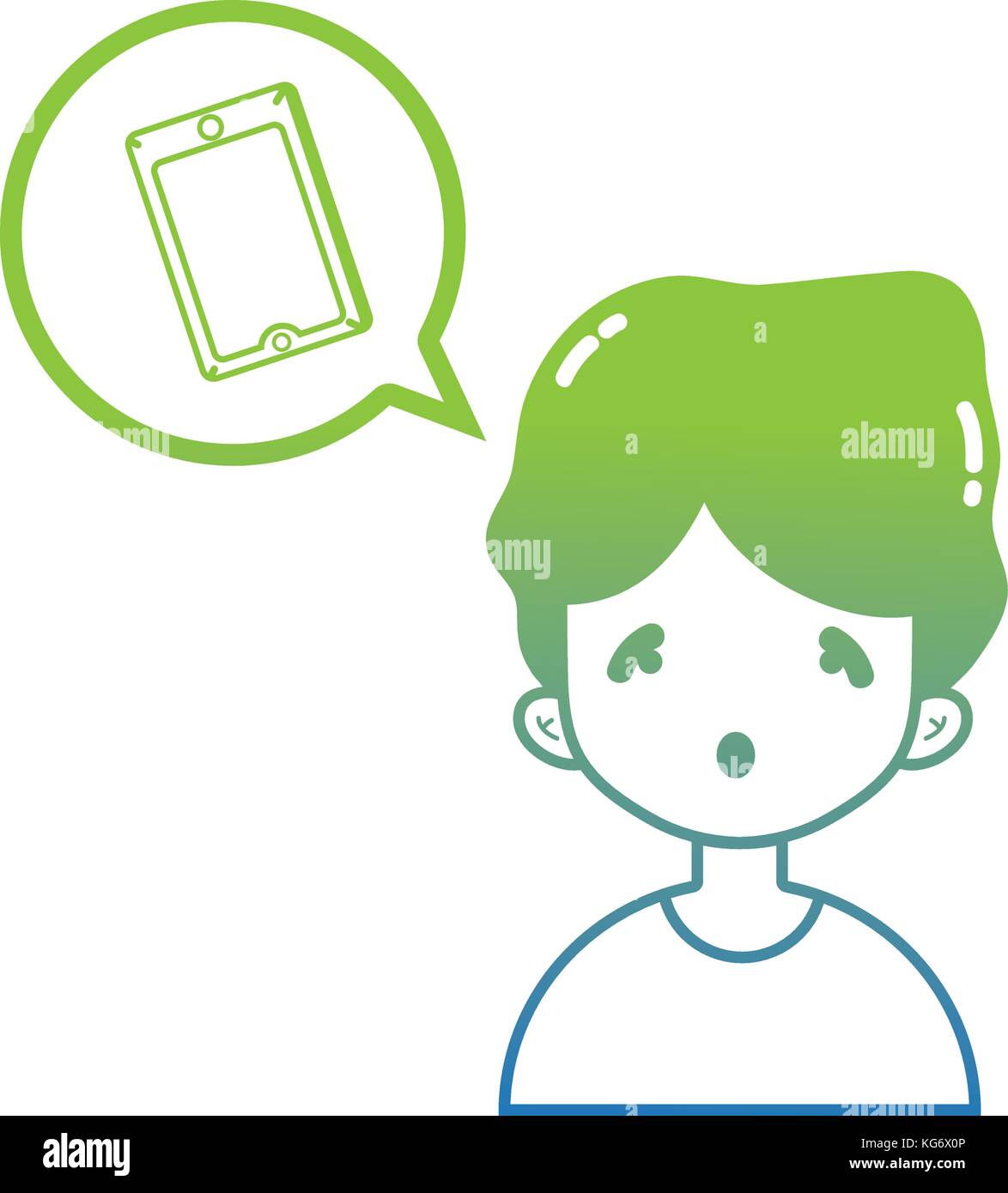 silhouette boy with smartphone technology inside chat bubble vector ...