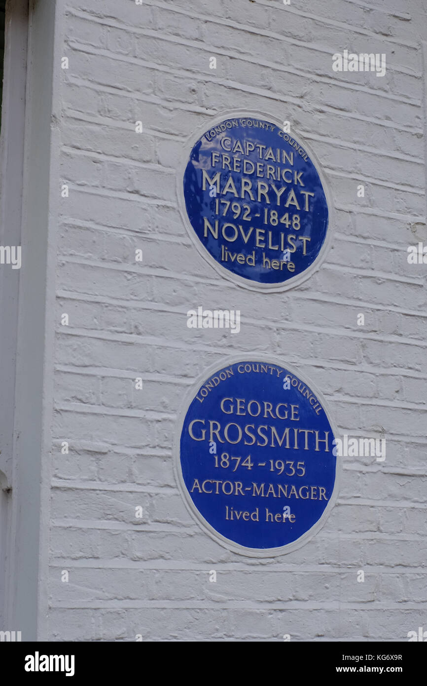 Blue plaques stating that Captain Frederick Marryat, Novelist and